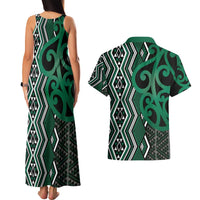 Maori Taniko Patterns Couples Matching Tank Maxi Dress and Hawaiian Shirt Pounamu Patiki Motifs Mix Whakairo Ngaru LT7 - Polynesian Pride