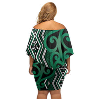 Maori Taniko Patterns Family Matching Off Shoulder Short Dress and Hawaiian Shirt Pounamu Patiki Motifs Mix Whakairo Ngaru LT7 - Polynesian Pride