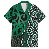 Maori Taniko Patterns Family Matching Summer Maxi Dress and Hawaiian Shirt Pounamu Patiki Motifs Mix Whakairo Ngaru LT7 Dad's Shirt - Short Sleeve Green - Polynesian Pride