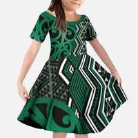 Maori Taniko Patterns Kid Short Sleeve Dress Pounamu Patiki Motifs Mix Whakairo Ngaru