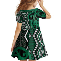 Maori Taniko Patterns Kid Short Sleeve Dress Pounamu Patiki Motifs Mix Whakairo Ngaru