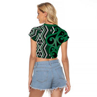 Maori Taniko Patterns Raglan Cropped T Shirt Pounamu Patiki Motifs Mix Whakairo Ngaru