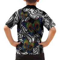 Aotearoa Takatapui Pride Family Matching Long Sleeve Bodycon Dress and Hawaiian Shirt Rainbow Butterfly - Free To Love LT7 - Polynesian Pride