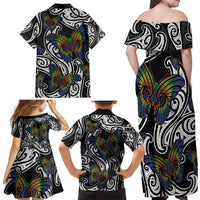 Aotearoa Takatapui Pride Family Matching Off Shoulder Maxi Dress and Hawaiian Shirt Rainbow Butterfly - Free To Love LT7 - Polynesian Pride