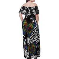 Aotearoa Takatapui Pride Family Matching Off Shoulder Maxi Dress and Hawaiian Shirt Rainbow Butterfly - Free To Love LT7 - Polynesian Pride