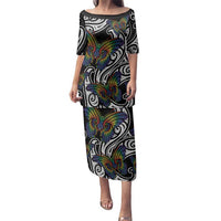 Aotearoa Takatapui Pride Family Matching Puletasi and Hawaiian Shirt Rainbow Butterfly - Free To Love LT7 Mom's Dress Black - Polynesian Pride