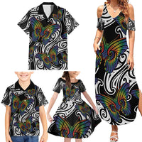Aotearoa Takatapui Pride Family Matching Summer Maxi Dress and Hawaiian Shirt Rainbow Butterfly - Free To Love LT7 - Polynesian Pride