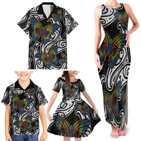 Aotearoa Takatapui Pride Family Matching Tank Maxi Dress and Hawaiian Shirt Rainbow Butterfly - Free To Love LT7 - Polynesian Pride