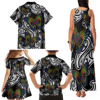 Aotearoa Takatapui Pride Family Matching Tank Maxi Dress and Hawaiian Shirt Rainbow Butterfly - Free To Love LT7 - Polynesian Pride