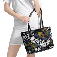 Aotearoa Takatapui Pride Leather Tote Bag Rainbow Butterfly - Free To Love