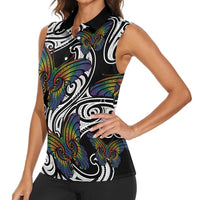 Aotearoa Takatapui Pride Women Sleeveless Polo Shirt Rainbow Butterfly - Free To Love