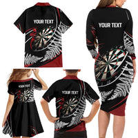 New Zealand Darts Personalised Family Matching Long Sleeve Bodycon Dress and Hawaiian Shirt Silver Fern Dynamic LT7 - Polynesian Pride