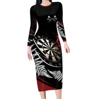 New Zealand Darts Personalised Family Matching Long Sleeve Bodycon Dress and Hawaiian Shirt Silver Fern Dynamic LT7 Mom's Dress Red - Polynesian Pride