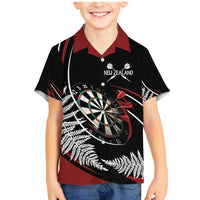 New Zealand Darts Personalised Family Matching Mermaid Dress and Hawaiian Shirt Silver Fern Dynamic LT7 Son's Shirt Red - Polynesian Pride