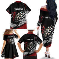 New Zealand Darts Personalised Family Matching Off The Shoulder Long Sleeve Dress and Hawaiian Shirt Silver Fern Dynamic LT7 - Polynesian Pride
