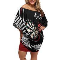 New Zealand Darts Personalised Family Matching Off Shoulder Short Dress and Hawaiian Shirt Silver Fern Dynamic LT7 Mom's Dress Red - Polynesian Pride