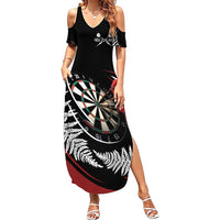 New Zealand Darts Personalised Family Matching Summer Maxi Dress and Hawaiian Shirt Silver Fern Dynamic LT7 Mom's Dress Red - Polynesian Pride