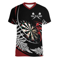 New Zealand Darts Personalised Women V-Neck T-Shirt Silver Fern Dynamic