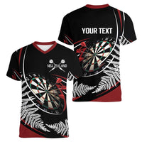 New Zealand Darts Personalised Women V-Neck T-Shirt Silver Fern Dynamic