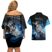 Maori Matariki Te Araroa Paikea Starry Couples Matching Off Shoulder Short Dress and Hawaiian Shirt Tangaroa Whakatauki