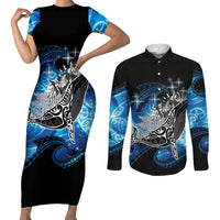 Maori Matariki Te Araroa Paikea Starry Couples Matching Short Sleeve Bodycon Dress and Long Sleeve Button Shirt Tangaroa Whakatauki