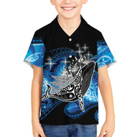 Maori Matariki Te Araroa Paikea Starry Family Matching Off The Shoulder Long Sleeve Dress and Hawaiian Shirt Tangaroa Whakatauki LT7 Son's Shirt Black - Polynesian Pride