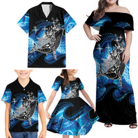 Maori Matariki Te Araroa Paikea Starry Family Matching Off Shoulder Maxi Dress and Hawaiian Shirt Tangaroa Whakatauki LT7 - Polynesian Pride