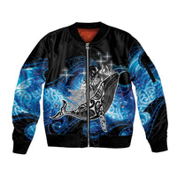 Maori Matariki Te Araroa Paikea Starry Sleeve Zip Bomber Jacket Tangaroa Whakatauki