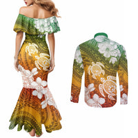 Kanaka Maoli Hawaii Flag Day Couples Matching Mermaid Dress and Long Sleeve Button Shirt Vibrant Frangipani LT7 - Polynesian Pride