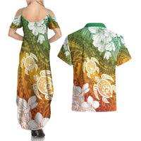 Kanaka Maoli Hawaii Flag Day Couples Matching Summer Maxi Dress and Hawaiian Shirt Vibrant Frangipani LT7 - Polynesian Pride