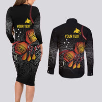 Personalized Papua New Guinea Milne Bay Couples Matching Long Sleeve Bodycon Dress and Long Sleeve Button Shirt Bagi Necklace Mix Lime Pot Grunge LT7 - Polynesian Pride