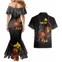 Personalized Papua New Guinea Milne Bay Couples Matching Mermaid Dress and Hawaiian Shirt Bagi Necklace Mix Lime Pot Grunge LT7 - Polynesian Pride
