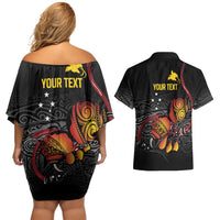 Personalized Papua New Guinea Milne Bay Couples Matching Off Shoulder Short Dress and Hawaiian Shirt Bagi Necklace Mix Lime Pot Grunge LT7 - Polynesian Pride