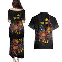 Personalized Papua New Guinea Milne Bay Couples Matching Puletasi and Hawaiian Shirt Bagi Necklace Mix Lime Pot Grunge