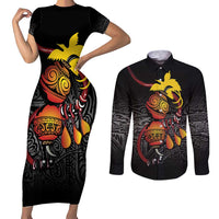 Personalized Papua New Guinea Milne Bay Couples Matching Short Sleeve Bodycon Dress and Long Sleeve Button Shirt Bagi Necklace Mix Lime Pot Grunge LT7 Black - Polynesian Pride