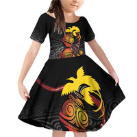 Personalized Papua New Guinea Milne Bay Family Matching Off Shoulder Short Dress and Hawaiian Shirt Bagi Necklace Mix Lime Pot Grunge LT7 Daughter's Dress Black - Polynesian Pride