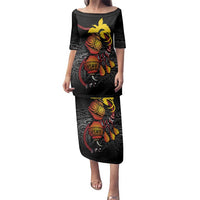 Personalized Papua New Guinea Milne Bay Family Matching Puletasi and Hawaiian Shirt Bagi Necklace Mix Lime Pot Grunge LT7 Mom's Dress Black - Polynesian Pride