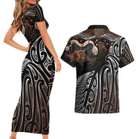 Aotearoa Maori - Australia Indigenous Couples Matching Short Sleeve Bodycon Dress and Hawaiian Shirt Koiri Whakairo Mix Aboriginal Art LT7 - Polynesian Pride