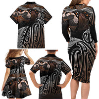 Aotearoa Maori - Australia Indigenous Family Matching Long Sleeve Bodycon Dress and Hawaiian Shirt Koiri Whakairo Mix Aboriginal Art LT7 - Polynesian Pride