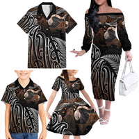 Aotearoa Maori - Australia Indigenous Family Matching Off The Shoulder Long Sleeve Dress and Hawaiian Shirt Koiri Whakairo Mix Aboriginal Art LT7 - Polynesian Pride