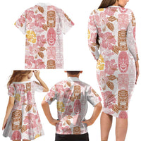 Christmas Aloha Hawaii Tiki Family Matching Long Sleeve Bodycon Dress and Hawaiian Shirt Hibiscus Spring Colors LT7 - Polynesian Pride
