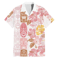 Christmas Aloha Hawaii Tiki Family Matching Mermaid Dress and Hawaiian Shirt Hibiscus Spring Colors LT7 Dad's Shirt - Short Sleeve Pink - Polynesian Pride
