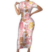 Christmas Aloha Hawaii Tiki Family Matching Short Sleeve Bodycon Dress and Hawaiian Shirt Hibiscus Spring Colors LT7 Mom's Dress Pink - Polynesian Pride
