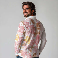 Christmas Aloha Hawaii Tiki Long Sleeve Polo Shirt Hibiscus Spring Colors - Polynesian Pride
