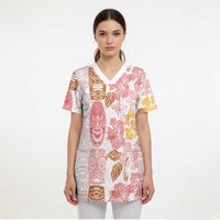 Christmas Aloha Hawaii Tiki Scrub Top Hibiscus Spring Colors - Polynesian Pride