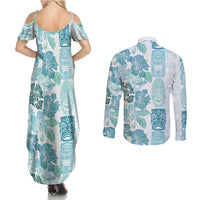 Christmas Aloha Hawaii Tiki Couples Matching Summer Maxi Dress and Long Sleeve Button Shirt Hibiscus Summer Colors LT7 - Polynesian Pride