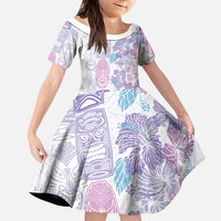 Christmas Aloha Hawaii Tiki Family Matching Puletasi and Hawaiian Shirt Hibiscus Winter Colors LT7 Daughter's Dress Lavender - Polynesian Pride