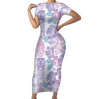Christmas Aloha Hawaii Tiki Family Matching Short Sleeve Bodycon Dress and Hawaiian Shirt Hibiscus Winter Colors LT7 Mom's Dress Lavender - Polynesian Pride