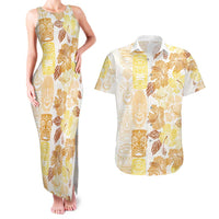 Christmas Aloha Hawaii Tiki Couples Matching Tank Maxi Dress and Hawaiian Shirt Hibiscus Autumn Colors LT7 Yellow - Polynesian Pride