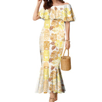 Christmas Aloha Hawaii Tiki Family Matching Mermaid Dress and Hawaiian Shirt Hibiscus Autumn Colors LT7 Mom's Dress Yellow - Polynesian Pride